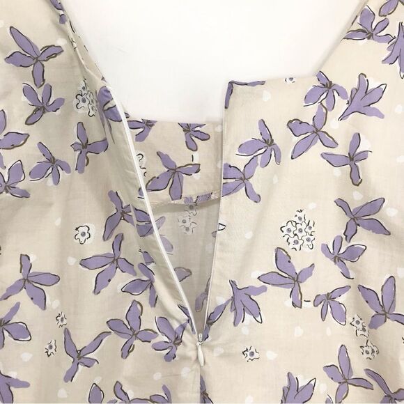 Senlis Anthropologie 100% Cotton Purple Cream Floral Puff Sleeve Blouse - Picture 11 of 15